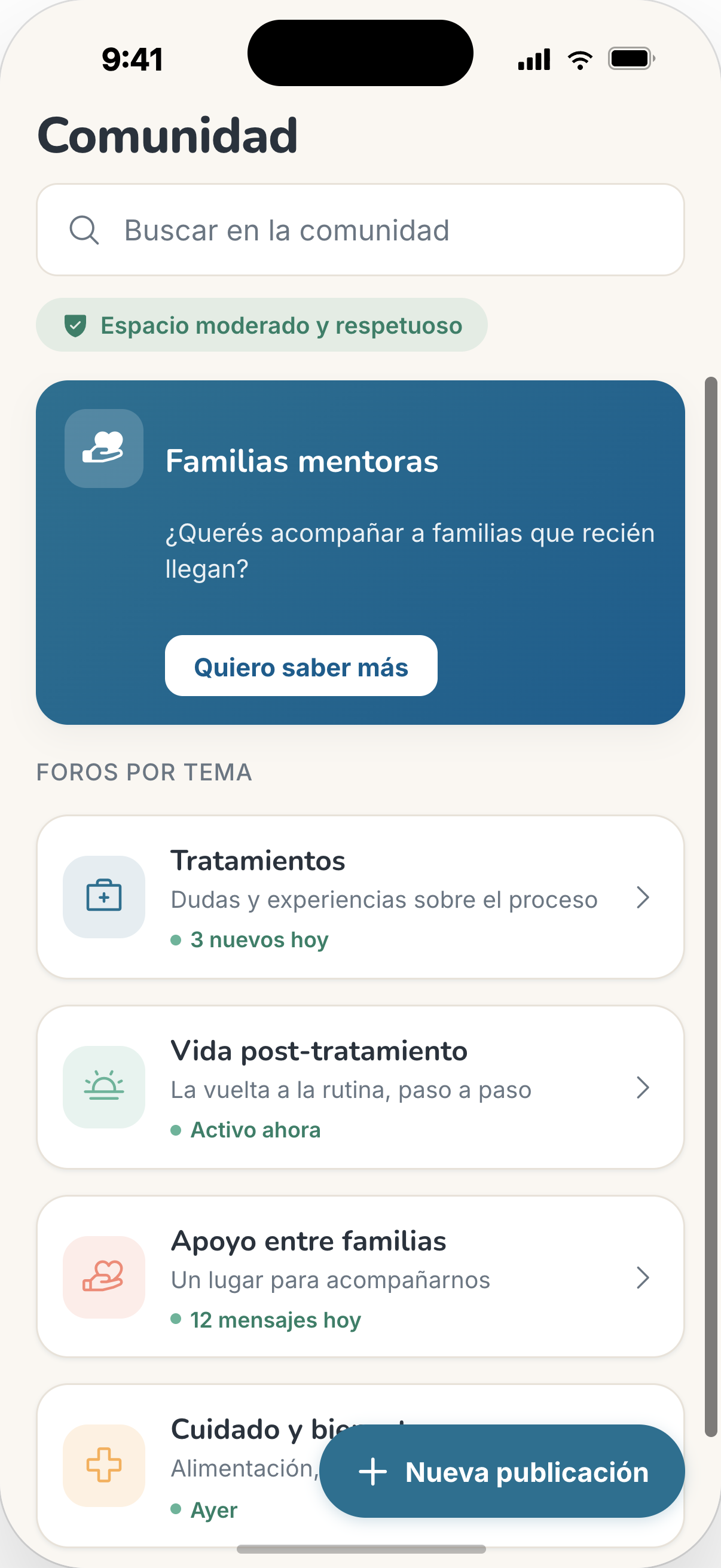 App Comunitaria: foros moderados entre familias